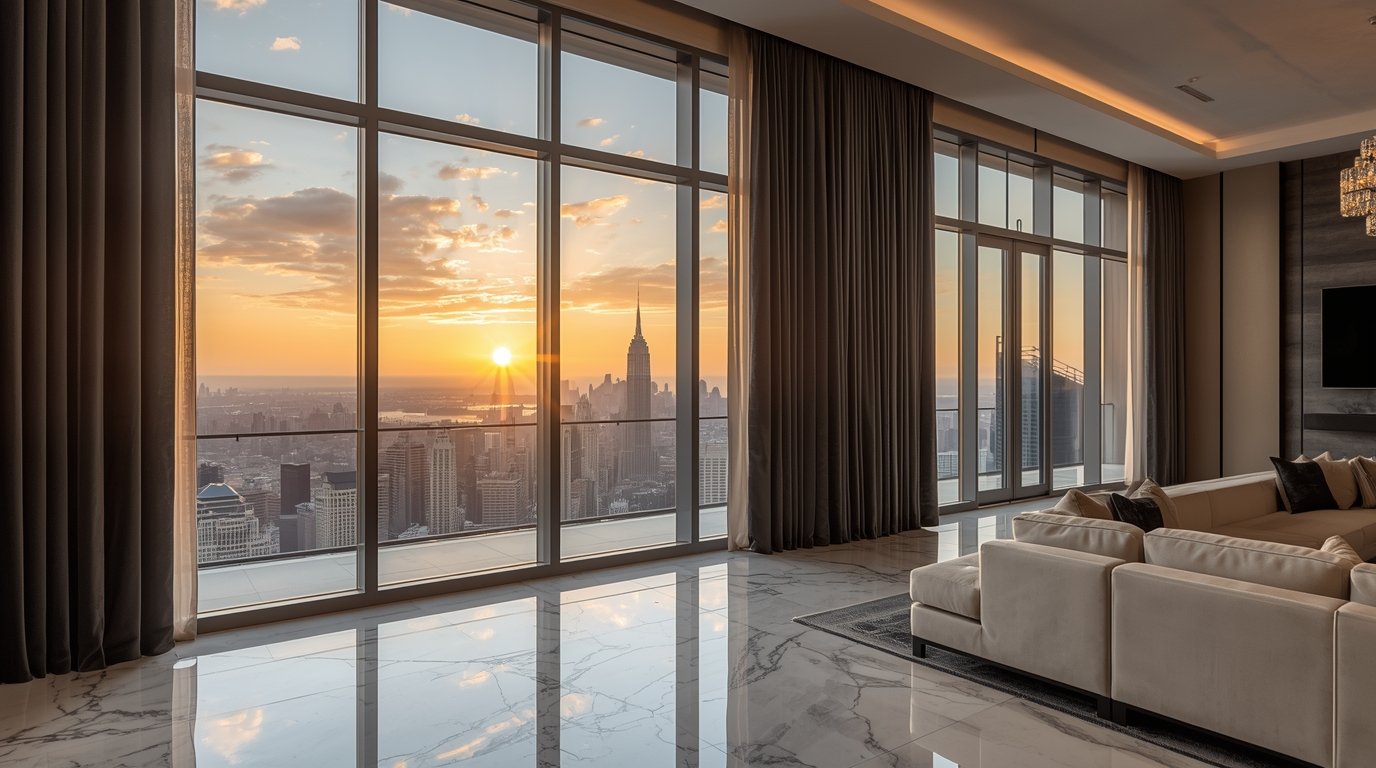 Luxury penthouse with custom motorized curtains