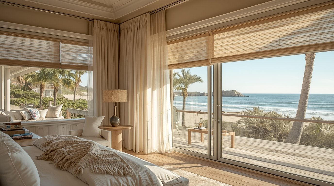 Coastal home with custom window treatments